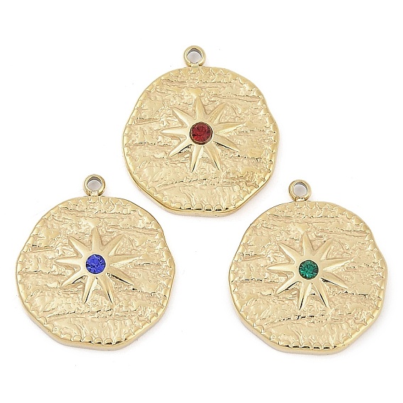 304 из нержавеющей стали горный хрусталь подвески, реальный 14 k позолоченный, плоский круглый с шармом в виде звезды