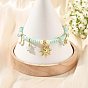 304 Stainless Steel Sun Moon Charm Bracelets, Natural Pearl & Rondelle Glass Beaded Bracelets for Women, Light Green