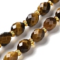 Natural Tiger Eye Beads Strands, with Seed Beads, Faceted, Oval