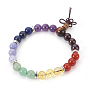 Natural Mixed Stone Stretch Bracelets, with Metal Findings and Burlap Packing, Round