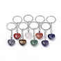Synthetic & Natural Mixed Stone Keychain, with Iron Findings, Heart, Platinum