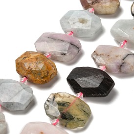 Нити бусин из натурального сумасшедшего агата/зеленого опала/пренита/древесного агата, со стеклянными бусинами, граненые, прямоугольные