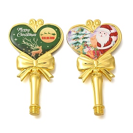 Christmas Deer/Santa Claus Print Brass & Resin Wax Stamp Handles, for Wax Seal Stamp, Heart Shape, Golden