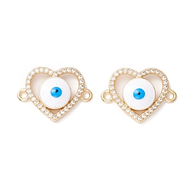 Brass Micro Pave Clear Cubic Zirconia Links Connectors, with Enamel, Heart