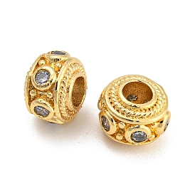 Rack Plating Brass Beads, with Cubic Zirconia, Long-Lasting Plated, Rondelle