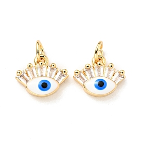 Eco-friendly Brass Micro Pave Clear Cubic Zirconia Pendants, with Enamel and Jump Ring, Cadmium Free & Lead Free, Evil Eye