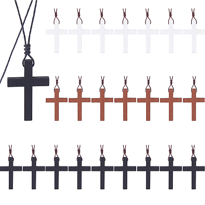 30 шт. 3 ожерелья с подвесками из дерева Corss для женщин, с нейлоновой нитью