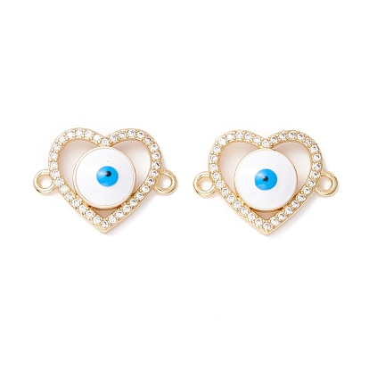 Brass Micro Pave Clear Cubic Zirconia Links Connectors, with Enamel, Heart