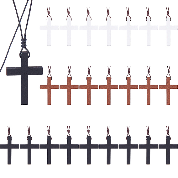 30 шт. 3 ожерелья с подвесками из дерева Corss для женщин, с нейлоновой нитью