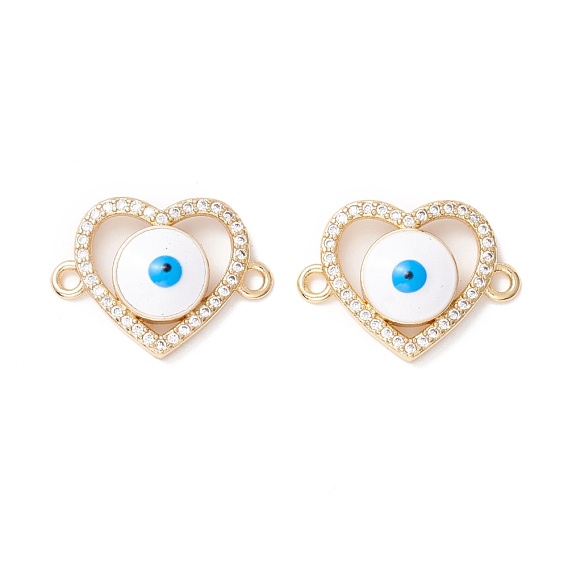 Brass Micro Pave Clear Cubic Zirconia Links Connectors, with Enamel, Heart