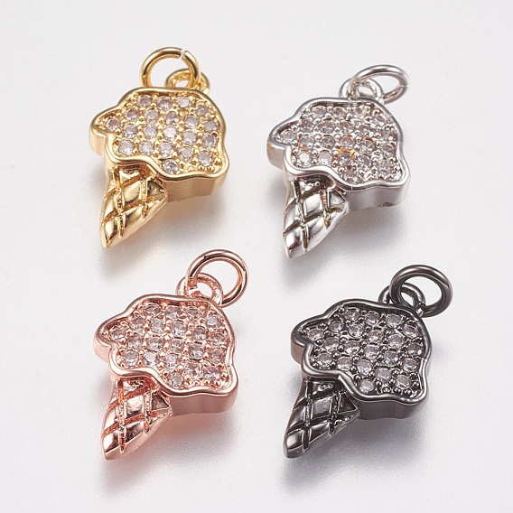 Brass Micro Pave Cubic Zirconia Charms, Ice Cream