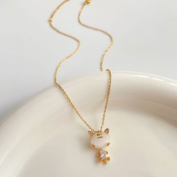 Ожерелья из сплава кристаллов горного хрусталя и тигра с кошачьим глазом для женщин, золотые