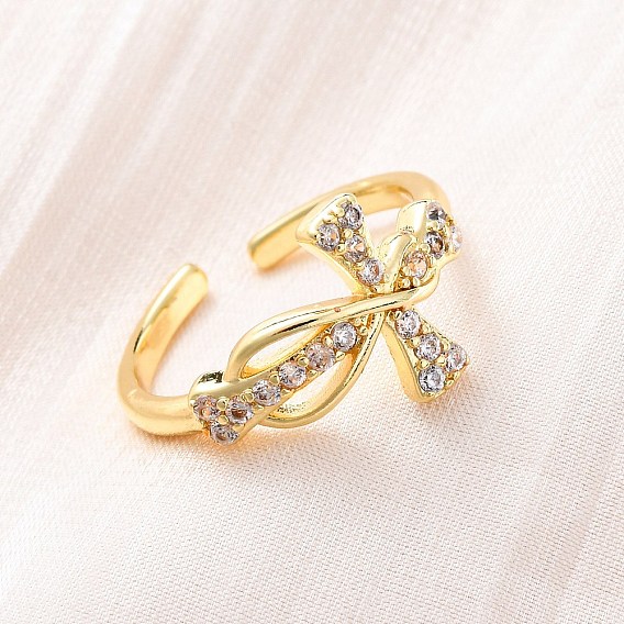 Латунные кольца-манжеты с микропаве и прозрачным цирконием для женщин, крестик, стойки покрытие, без кадмия и без свинца, прочное покрытие