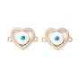 Brass Micro Pave Clear Cubic Zirconia Links Connectors, with Enamel, Heart