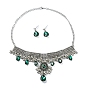 Rhinestone Teardrop Jewelry Set, Alloy Bib Necklace & Dangle Stud Earrings