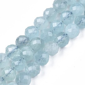 Aigue-marine naturelle brins de perles, facette, ronde