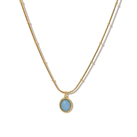 Natural Aquamarine Pendant Necklaces, Titanium Steel Satellite Chain Necklace, for Women