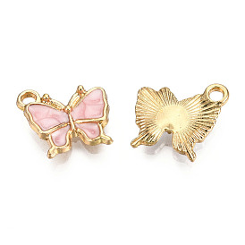 Light Gold Plated Alloy Charms, with Enamel, Butterfly