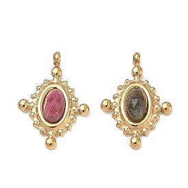 Natural Gemstone Faceted Pendants, 304 Stainless Steel Oval Bezeled Charms, Ion Plating(IP), Real 14K Gold Plated