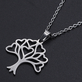201 Stainless Steel Pendants Necklaces, with Cable Chains and Lobster Claw Clasps, Tree