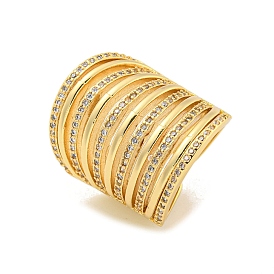 Brass Micro Pave Clear Cubic Zirconia Open Cuff Ring, Wide Band Ring for Women