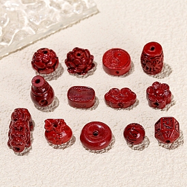 Perlas de cinabrio artesanal, de color rojo oscuro