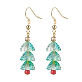 Christmas Tree Glass Dangle Earrings, Brass Jewely for Women