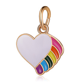 Alloy Enamel Pendants, with Jump Ring, Heart with Rainbow Charm