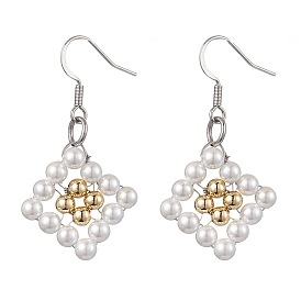 Rhombus Shell Pearl & Brass Dangle Earrings