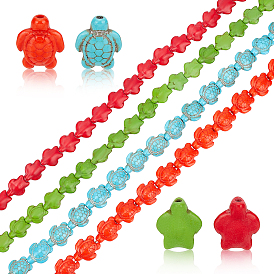 4 нити 4 стили окрашенных синтетических бирюзовых бусин, черепаха