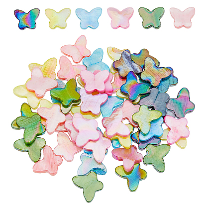 60 piezas 6 colores cuentas de conchas naturales de agua dulce, color de ab chapado, teñido, mariposa