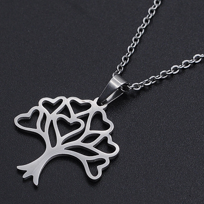 201 Stainless Steel Pendants Necklaces, with Cable Chains and Lobster Claw Clasps, Tree