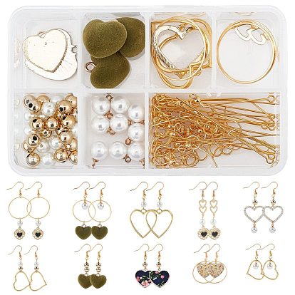 Kits de fabrication de boucles d'oreilles en forme de cœur à faire soi-même, y compris acrylique & alliage & pendentifs en plastique, 304 connecteurs de liens en acier inoxydable, anneaux de liaison et crochets de boucles d'oreilles
