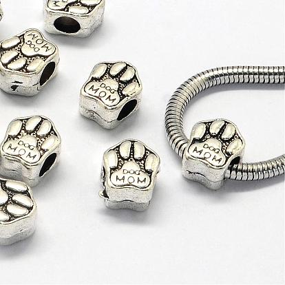 Alloy European Beads, Large Hole Beads, Dog Paw Prints, 11.5x10x7mm, Hole: 4.5mm