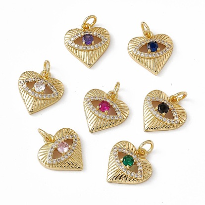 Crémaillère en laiton placage pendentifs en zircone cubique, coeur avec breloque oeil, avec anneau de saut, plaqué longue durée, réel 18 k plaqué or, sans plomb et sans cadmium