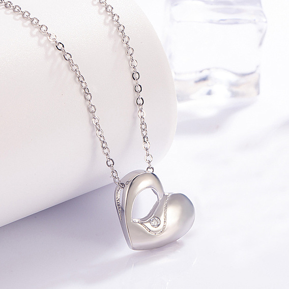 Collares colgantes de circonita cúbica transparente con pavé de latón, corazón