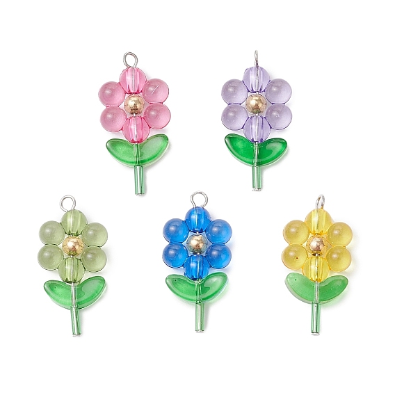 Цветочные прозрачный акрил подвески, с медными петлями