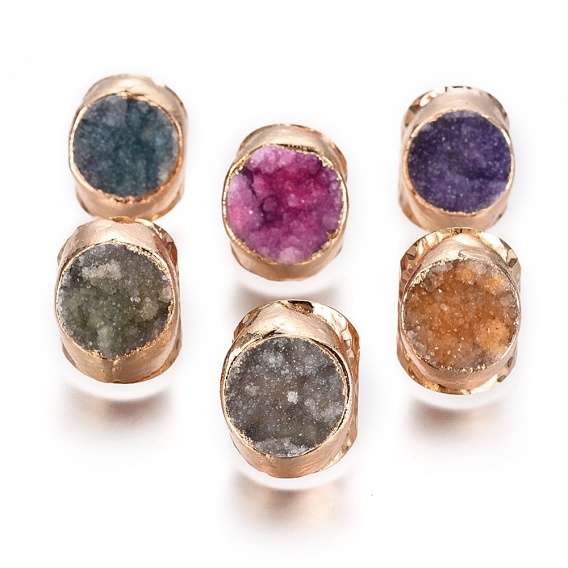 Натуральный druzy агат палец кольца, манжеты кольца, открытые кольца, с фурнитурой латунной золотого тона