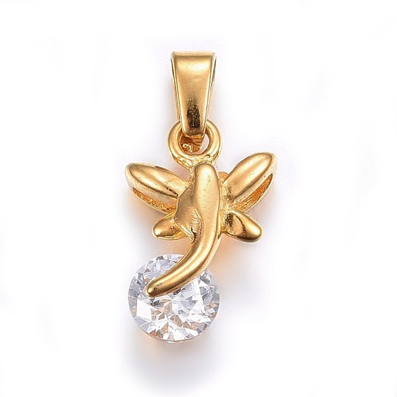 Pendentifs en acier inoxydable, avec zircons, libellule