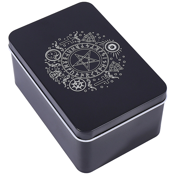 Star Printed Iron Tarot Card Collection Boxes, Tarot Card Storage Deck Cases, Rectangle