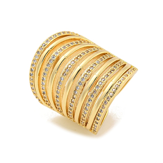 Открытая манжета из латуни с микропаве и прозрачным фианитом, широкое кольцо для женщин