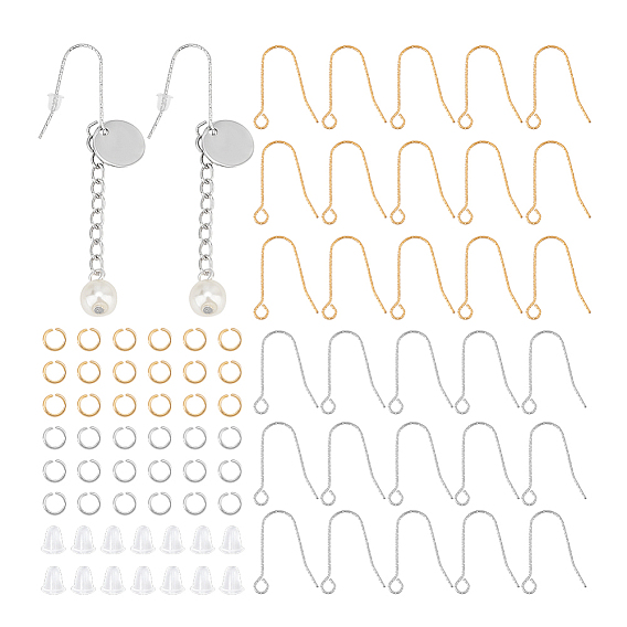 60шт. 2 цвет 316 крючки для сережек из нержавеющей стали, провод уха, с 60шт 304 открытыми соединительными кольцами из нержавеющей стали, 100 гайки ушные пластиковые