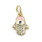 Brass Micro Pave Cubic Zirconia Charms, with Enamel, with Jump Ring, Real 18K Gold Plated, Hamsa Hand/Hand of Miriam with Evil Eye