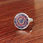 Glass Mandala Flower Finger Ring, Platinum Brass Flat Round Signet Ring for Women