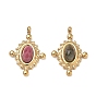 Natural Gemstone Faceted Pendants, 304 Stainless Steel Oval Bezeled Charms, Ion Plating(IP), Real 14K Gold Plated