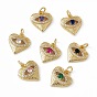 Rack Plating Brass Cubic Zirconia Pendants, Heart with Eye Charm, with Jump Ring, Long-Lasting Plated, Golden, Lead Free & Cadmium Free