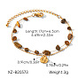 304 Stainless Steel Teardrop Charm 2-Strand Bracelets, Natural Tiger Eye Nuggets Beaded Chain Bracelets for Women
