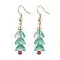 Christmas Tree Glass Dangle Earrings, Brass Jewely for Women