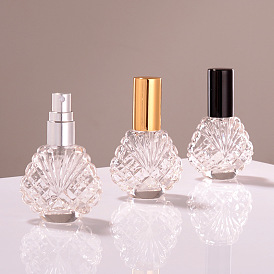 Shell Shape Empty Glass Perfume Spray Bottle, with Aluminum Lid, Fine Mist Atmoizer