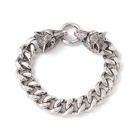 304 Stainless Steel Curb Chains Bracelet with Wolf Clasp for Men Women